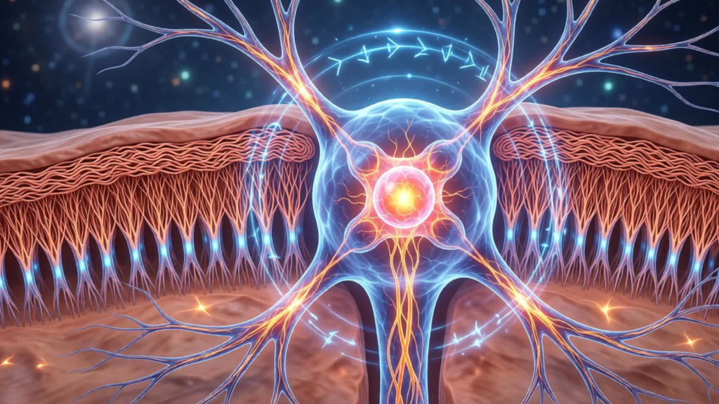 illustration of mechanism of nerve cell signal transduction . illustration of mechanism of nerve cell signal transduction .