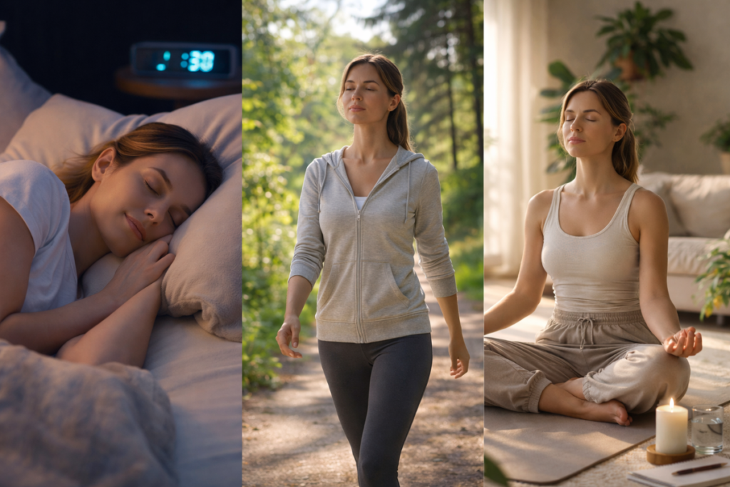 lifestyle nerve health protection sleep movement stress. Healthy lifestyle practices supporting nerve health protection including sleep, movement, and stress regulation
