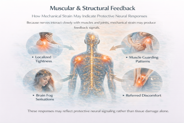 muscular-structural-feedback-infographic-3x2. Infographic showing how muscular tension and structural strain can create nerve-related feedback signals.