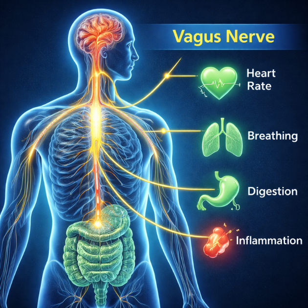 Vagus nerve influence on nervous system regulation and organ communication