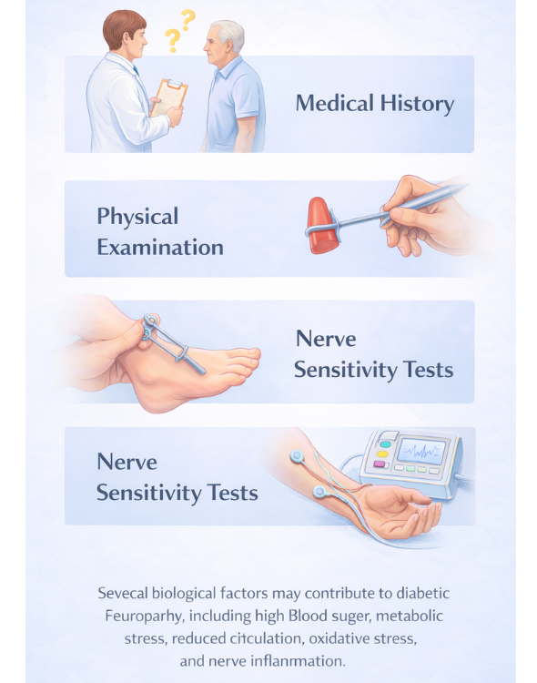 medical evaluation of diabetic neuropathy, including physical examination, nerve sensitivity tests, and nerve conduction testing
