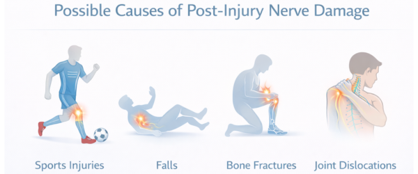 possible causes of post injury nerve damage including sports injuries fractures joint dislocations and falls