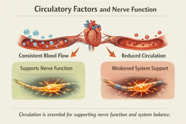 infographic showing how blood circulation and oxygen delivery may affect nerve function and nerve signaling