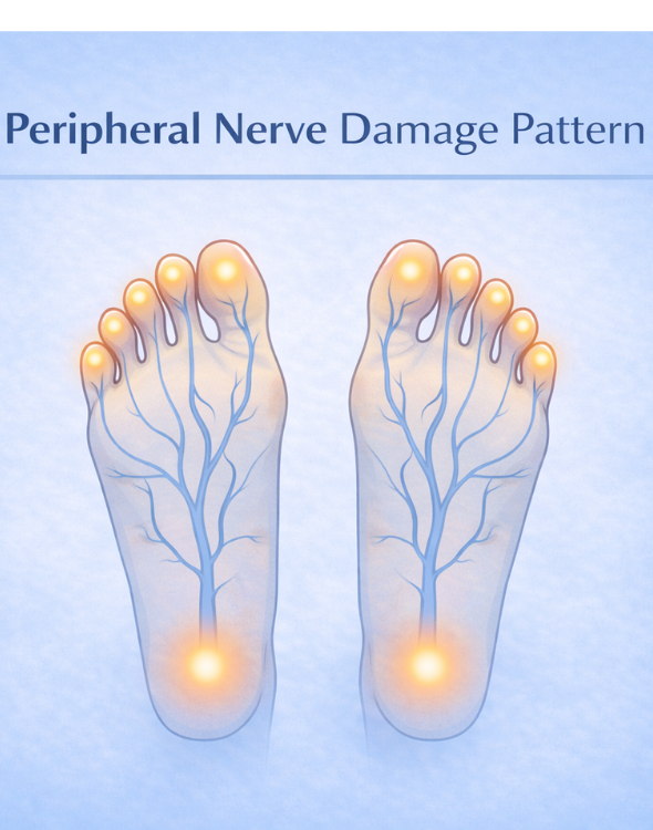 diabetic neuropathy nerve damage pattern affecting feet and toes