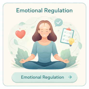 emotional regulation card showing a calm person meditating with brain and emotion icons representing emotional awareness and nervous system balance