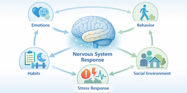 human systems infographic showing brain behavior emotions habits and environment interacting with the nervous system