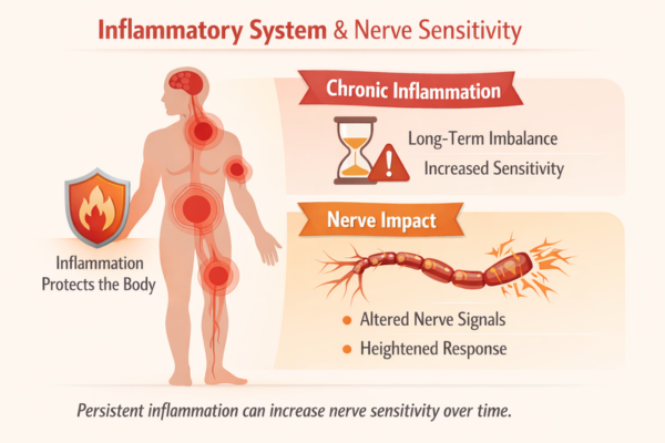 infographic showing how inflammation may increase nerve sensitivity and affect nerve signaling