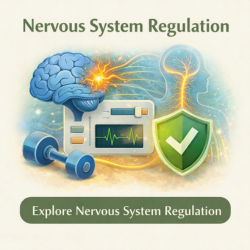 Icon showing nervous system regulation with brain and signal flow supporting balanced nerve communication