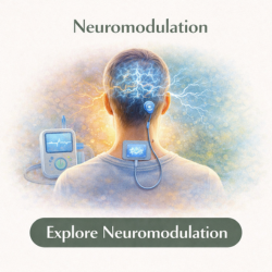 Icon showing neuromodulation with signal stimulation influencing nerve communication and nervous system activity
