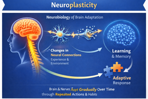 Neuroplasticity diagram showing how neural connections change and adapt over time based on experience and repeated actions