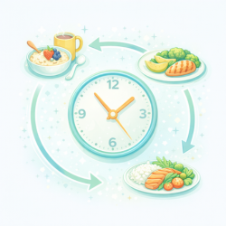 Nutritional timing diagram showing meal timing and energy flow