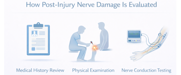 how post injury nerve damage may be evaluated through medical history physical examination and nerve conduction testing