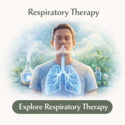 Icon showing respiratory therapy with breathing and oxygen flow supporting nervous system balance
