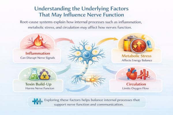 infographic showing how inflammation metabolic stress and circulation may affect nerve function and system balance