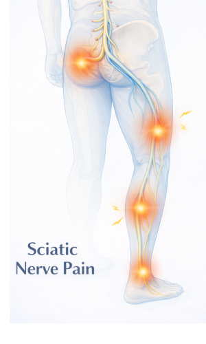 sciatic nerve pain pathway traveling from lower back through hip and down the leg