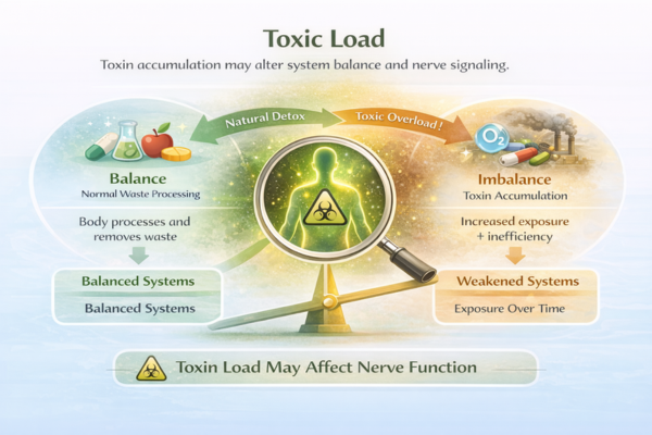 infographic showing how toxin accumulation may affect system balance and nerve function