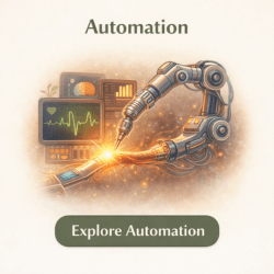 Illustration of robotic arm interacting with nerve fiber and medical monitors representing automation in nerve recovery