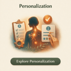 Illustration of human silhouette with neural pathways and customization controls representing personalized nerve recovery system