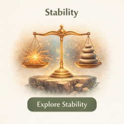 Illustration of balanced scale with neural energy and stacked stones representing stability in nerve recovery