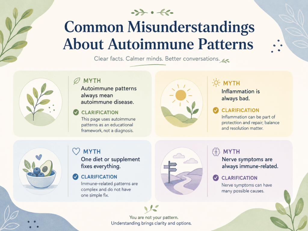 Infographic explaining common misunderstandings about Autoimmune Patterns and nerve sensitivity