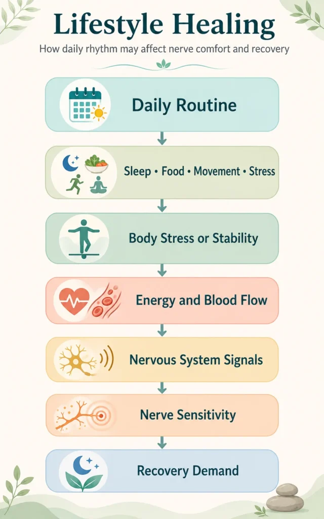 Lifestyle Healing Visual Flow Lifestyle Healing visual flow from daily routine to nervous system stability and recovery demand.