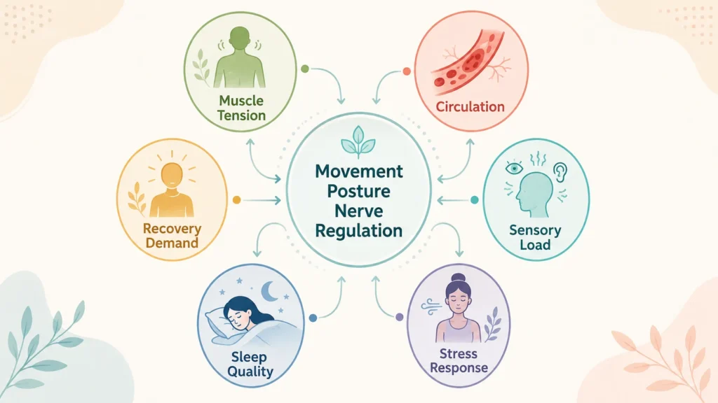 Movement Posture Nerve Regulation System Map Movement Posture Nerve Regulation system map showing posture, movement, tension, circulation, stress, and recovery.