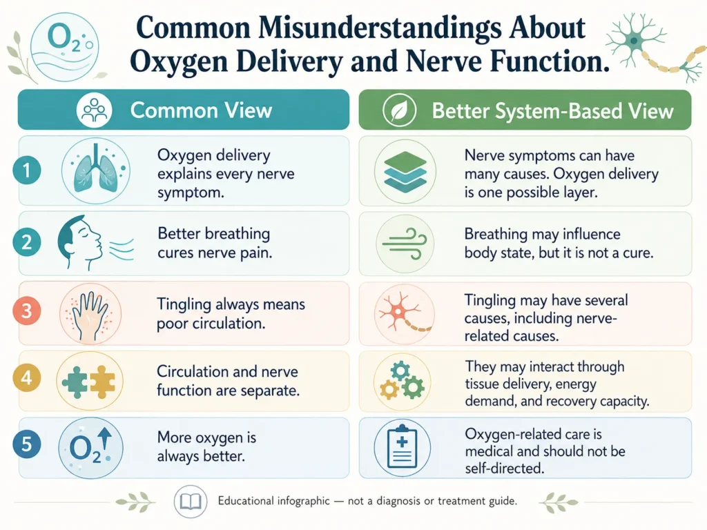 Common Misunderstandings About Oxygen Delivery Common misunderstandings about Oxygen Delivery compared with safer system-based views for nerve health education.