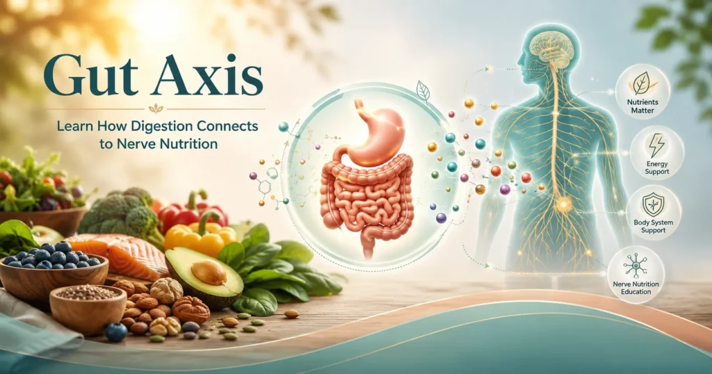 Gut Axis Digestion and Nerve Nutrition Hero Gut Axis hero image showing digestion, nutrient availability, food processing, and nerve nutrition education.