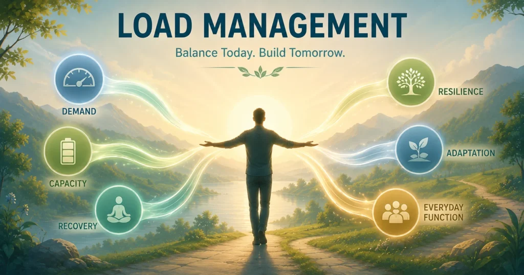 Load Management hero image showing demand, capacity, recovery, resilience, adaptation, and everyday function.