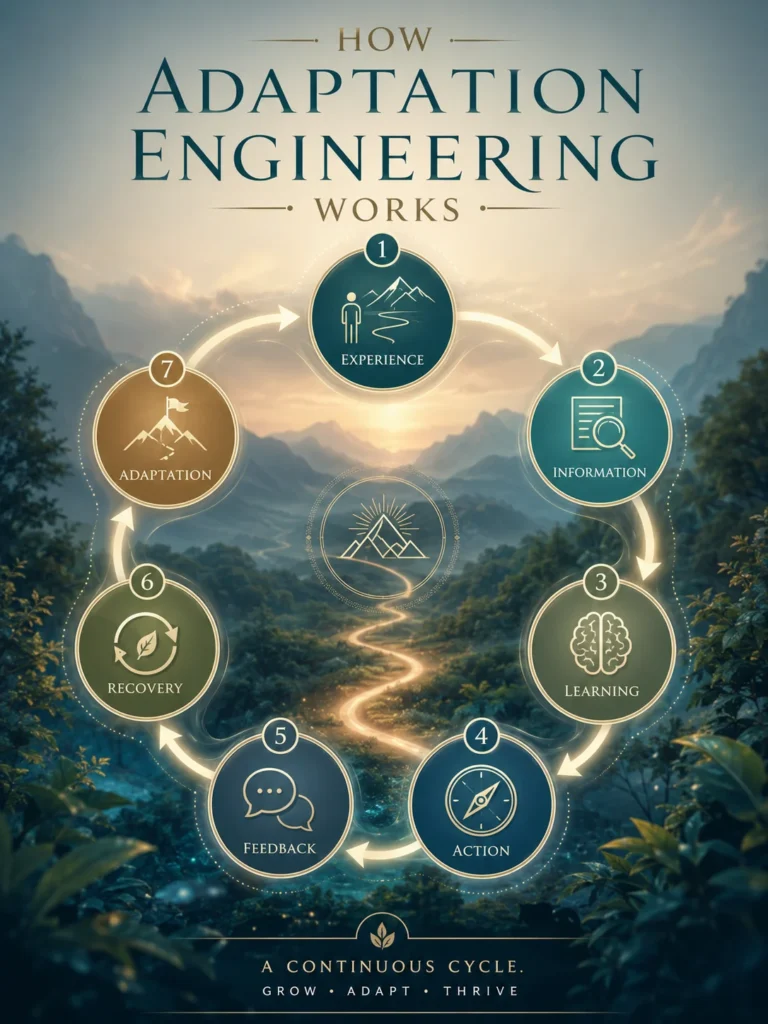 How Adaptation Engineering Works How Adaptation Engineering works infographic showing experience, learning, feedback, recovery, and adaptation.
