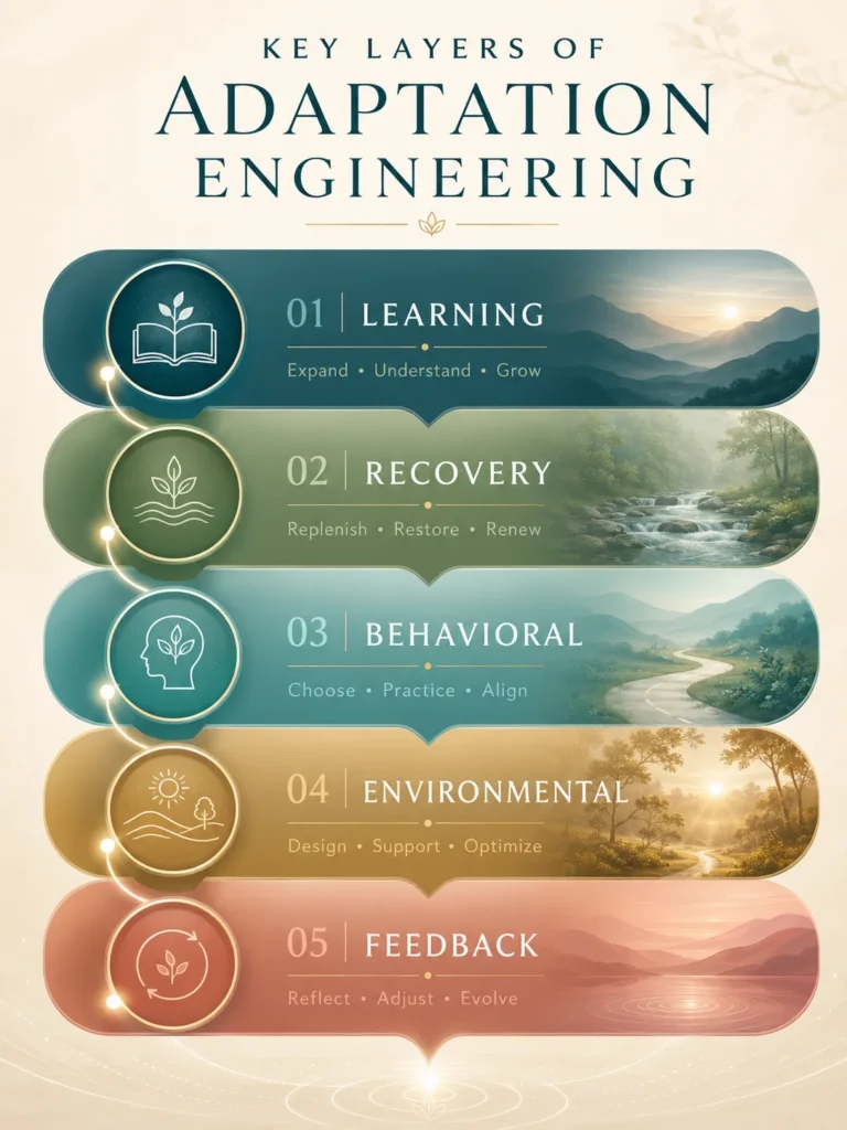 Key Layers of Adaptation Engineering Key layers of Adaptation Engineering showing learning, recovery, behavior, environment, and feedback.