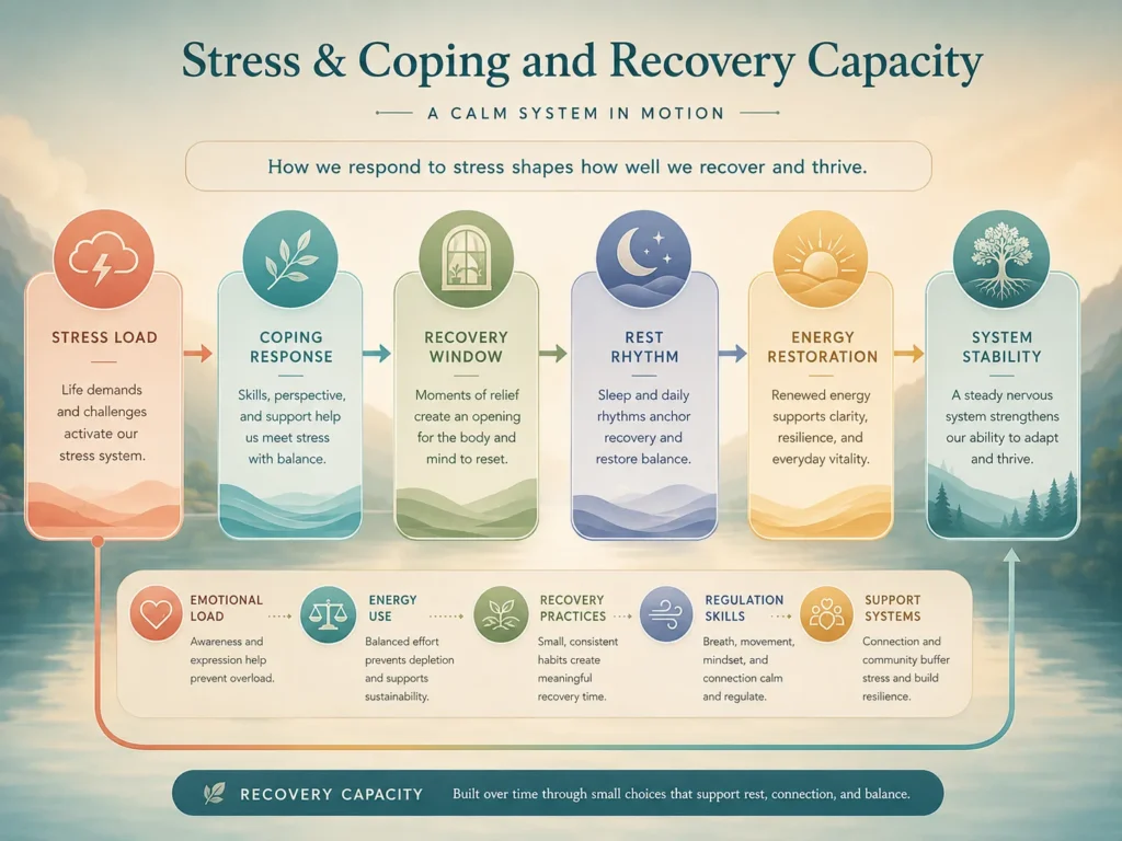 Stress & Coping and Recovery Capacity Stress & Coping and recovery capacity with sleep, emotional load, recovery windows, and nervous system stability
