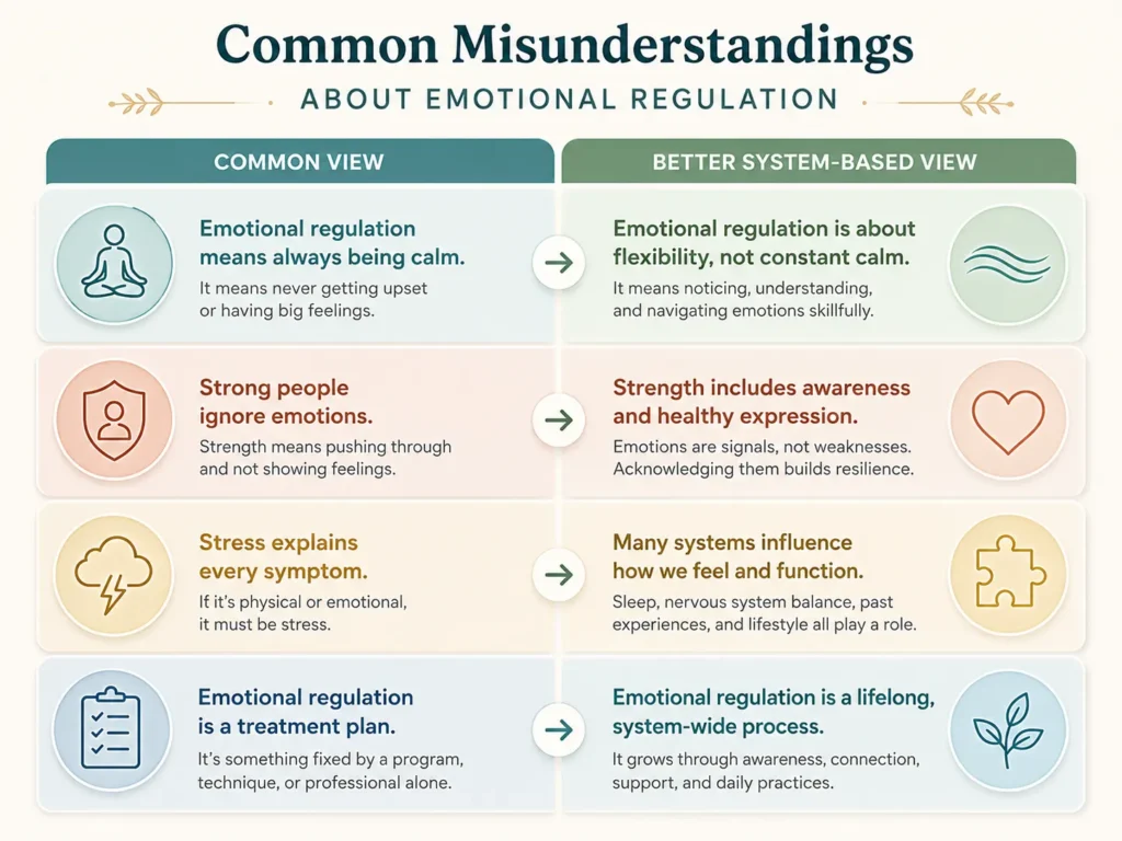 Common Misunderstandings About Emotional Regulation Common misunderstandings about Emotional Regulation comparison infographic