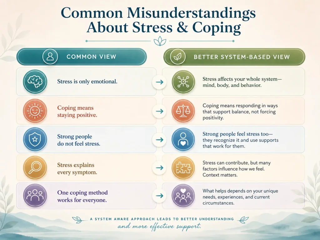 Common Misunderstandings About Stress & Coping Common misunderstandings about Stress & Coping comparison infographic