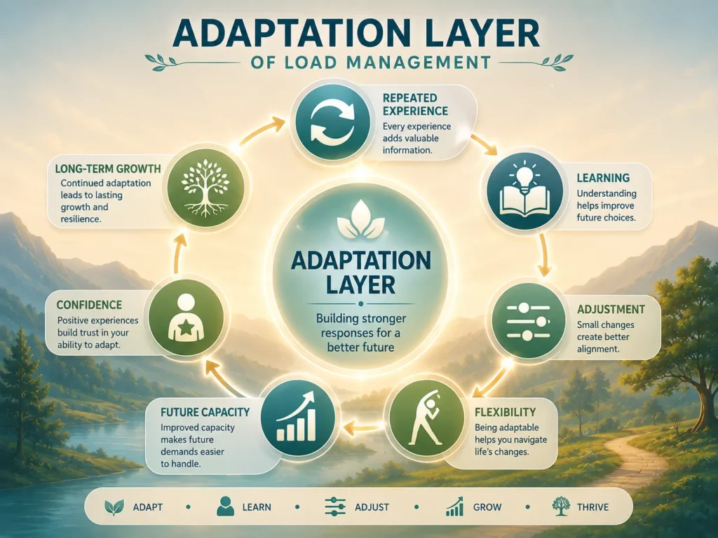 Adaptation Layer of Load Management showing learning, experience, flexibility, future capacity, and growth.