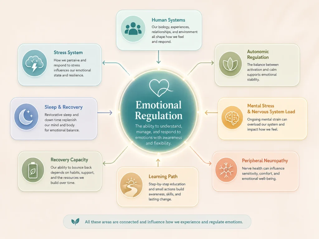 Emotional Regulation Topic Cluster and Learning Path Emotional Regulation topic cluster with Human Systems, Stress System, Autonomic Regulation, Sleep Recovery, and Learning Path