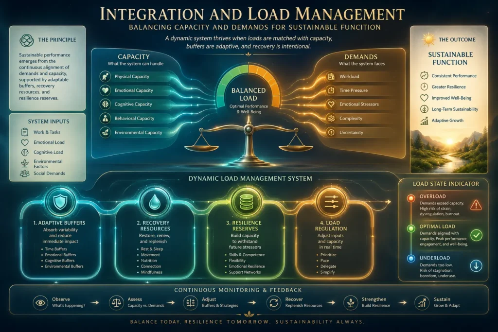 Load Management and System Capacity Diagram illustrating balance between demands, resources, resilience and recovery capacity.