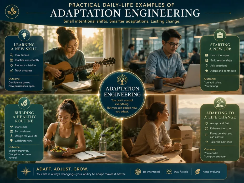 Practical Daily-Life Examples of Adaptation Engineering Practical examples of Adaptation Engineering including learning skills, building habits, adapting to change, and daily routines.