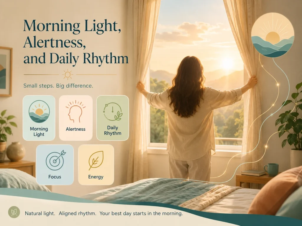 Light Therapy Morning Light and Alertness Image Light Therapy morning light image showing sunrise, alertness, daily rhythm, focus, energy, and nervous system education