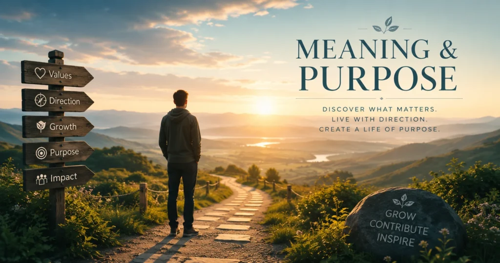 Meaning & Purpose Hero Image Meaning & Purpose hero image showing a calm pathway, soft light, values, direction, and personal growth.