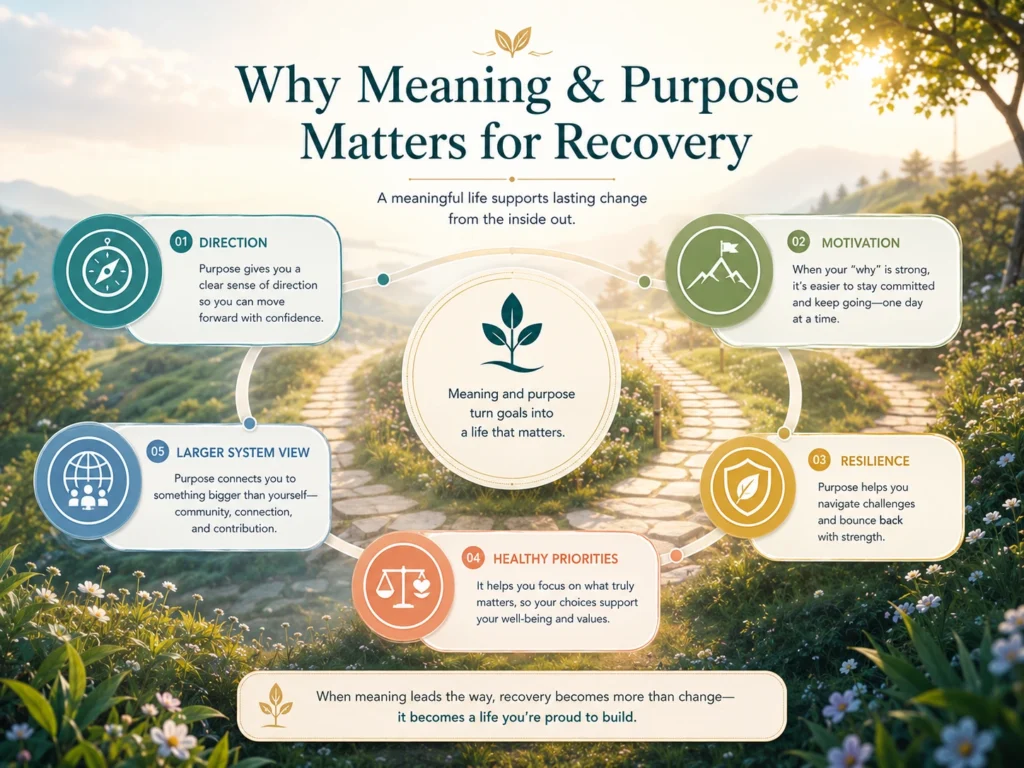 Meaning & Purpose and Recovery Direction Meaning & Purpose recovery image showing direction, motivation, resilience, priorities, and larger system view.