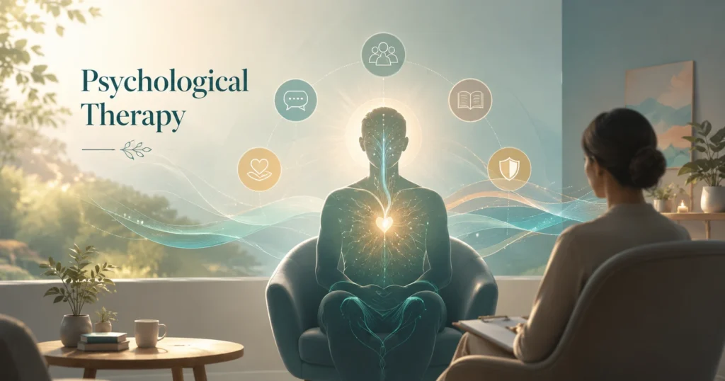 Psychological Therapy and Nervous System Recovery hero image showing calm emotional support, coping, and nervous system education