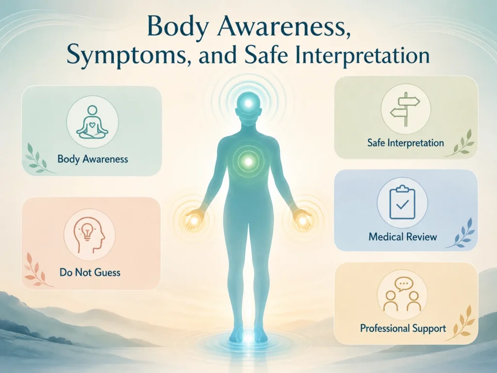 Psychological Therapy body awareness infographic showing safe interpretation, medical review, and professional support