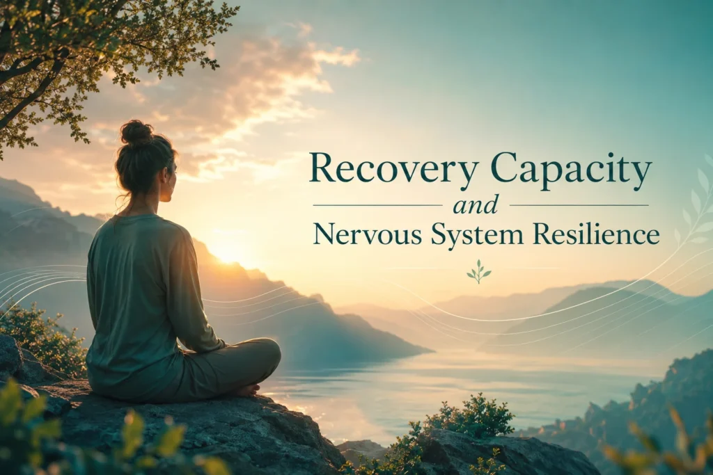 Recovery Capacity and Nervous System Resilience Hero Image Recovery Capacity and Nervous System Resilience educational hero image showing calm nervous system balance and recovery needs
