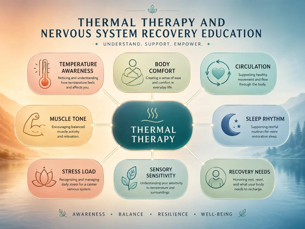 hermal Therapy and Nervous System Recovery System Map Thermal Therapy and Nervous System Recovery system map with temperature awareness, body comfort, circulation, muscle tone, sleep rhythm, stress load, and recovery needs