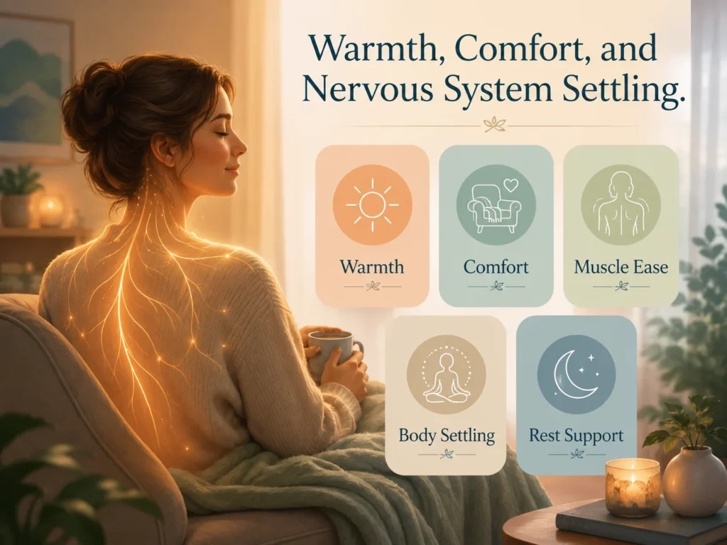 Thermal Therapy Warmth Comfort and Settling Image Thermal Therapy warmth and comfort image showing gentle warmth, muscle ease, body settling, and rest support