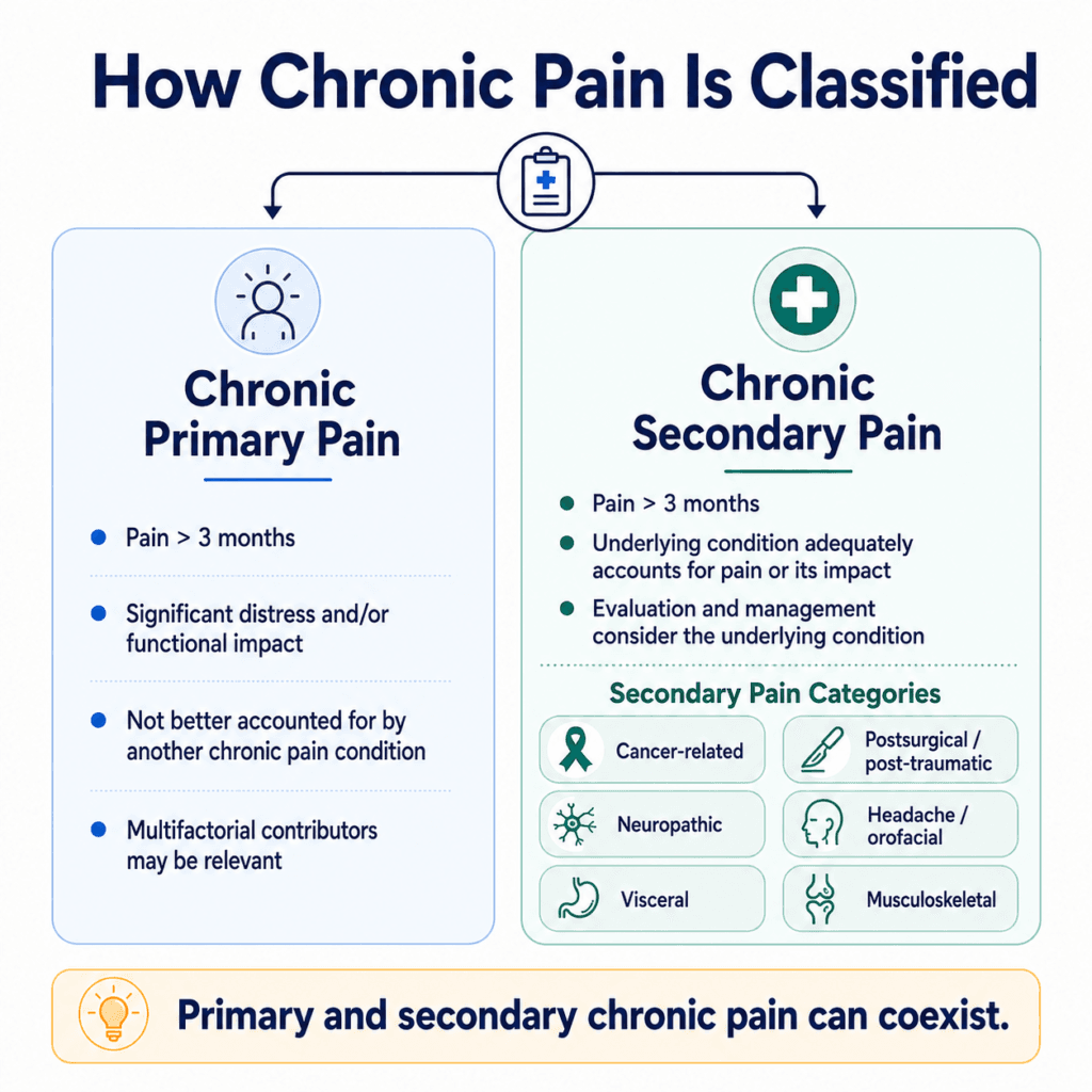 Chronic pain classification comparing chronic primary pain with chronic secondary pain categories