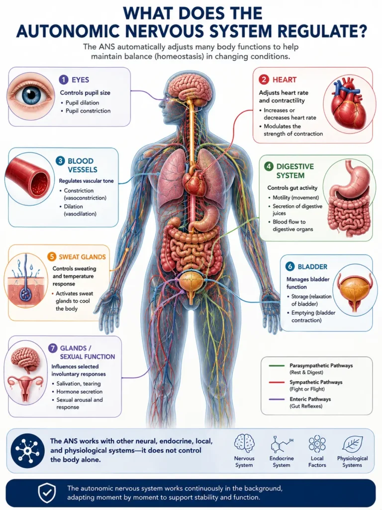 Body map showing automatic functions influenced by the autonomic nervous system