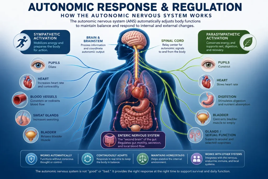 Autonomic nervous system regulating automatic body functions including heart rate digestion sweating pupils and bladder