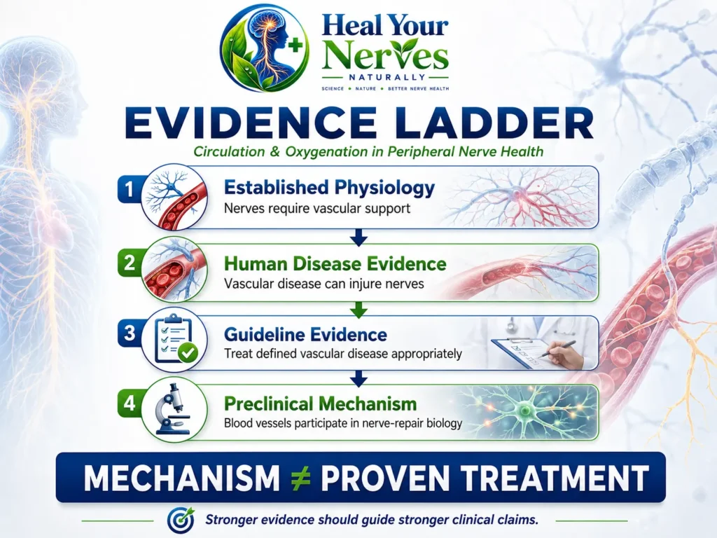 Evidence levels for circulation and oxygenation in peripheral nerve health and regeneration